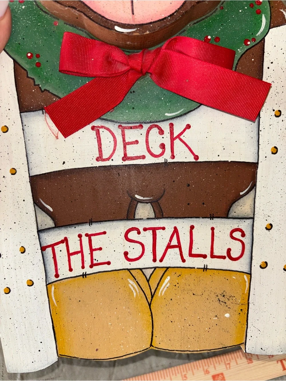 Hand-Painted Holiday Horse Door Hanger - Brown/Pink